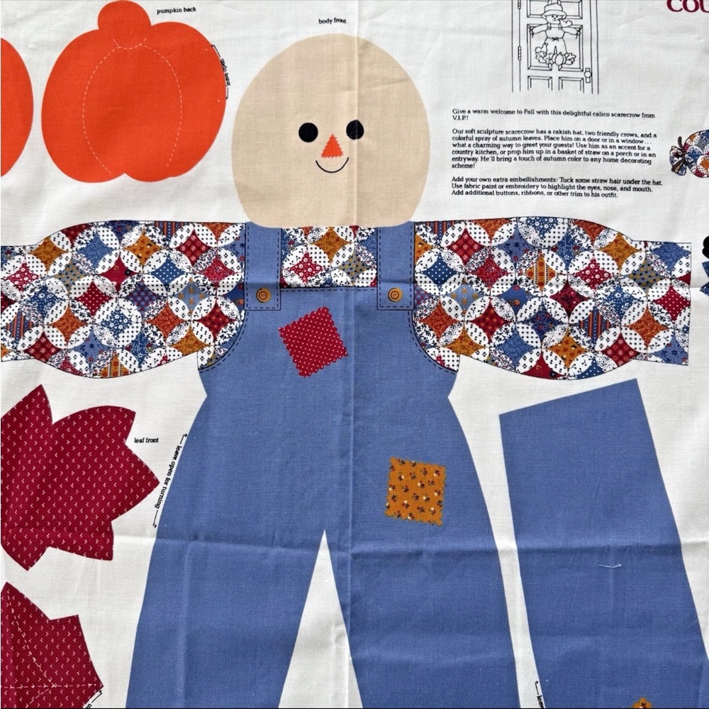 Vintage Cranston Cut & Sew Scarecow Autumn Fall Crow Door Decor Fabric Panel - Picture 5 of 8